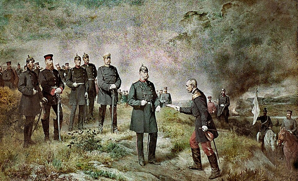 フランスのレイユ将軍がナポレオン3世の降伏書簡をヴィルヘルム1世に届ける場面(カール・シュテフェック)