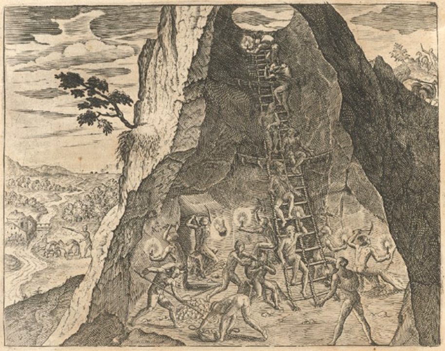 ポトシ銀山の採掘風景を描いた版画（16世紀末、テオドール・ド・ブリ）