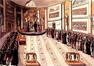 フェルナンド7世がコルテスで1812年憲法を宣誓したシーン